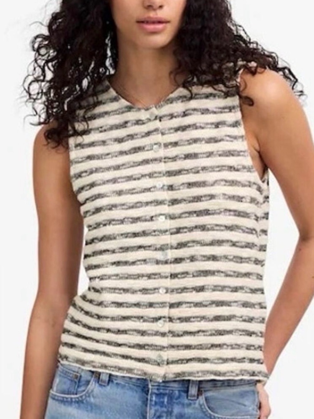 Madewell Black & White Striped Knit Button-Front Tank